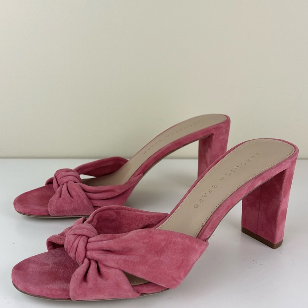 NEW VERONICA BEARD PINK SUEDE KNOT-FRONT SANDALS - Picture 8 of 13